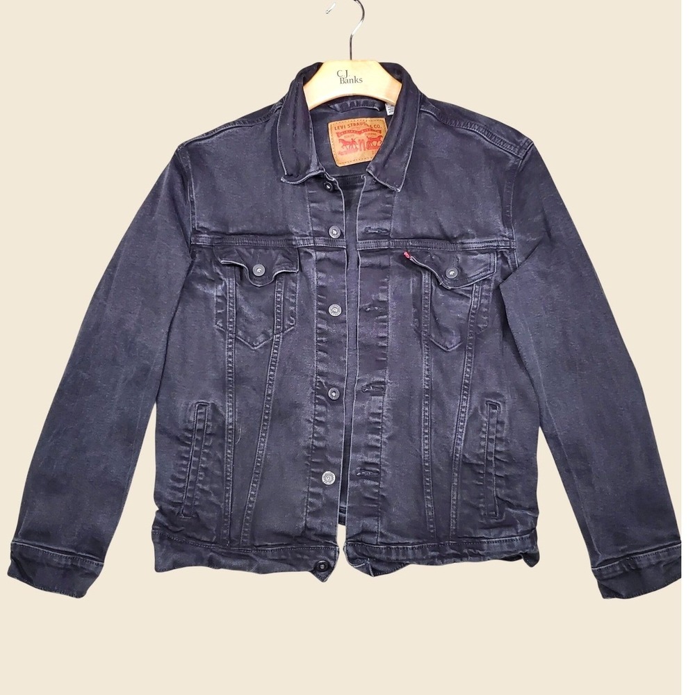 Levis Mens Trucker Jacket Black Denim Faded Wash 72334-0223 Size L